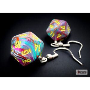 Chessex Hook Earrings Festive Mosaic Mini-Poly d20 Pair