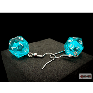 Chessex Hook Earrings Translucent Teal Mini-Poly d20 Pair